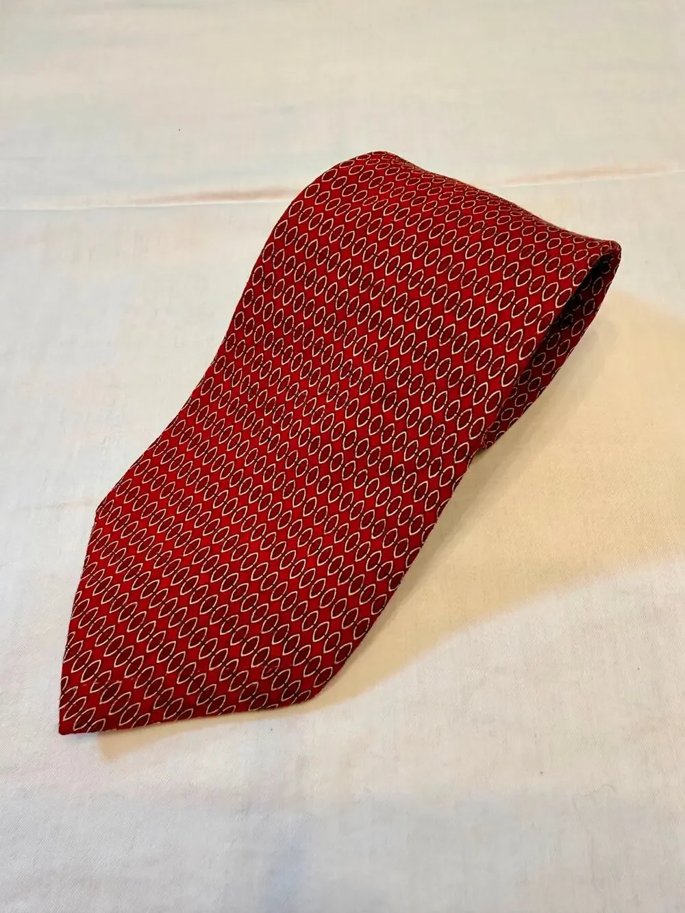 Vintage 90s Umberto Bossi Roma Milano Red Geometric Silk Tie Handmade